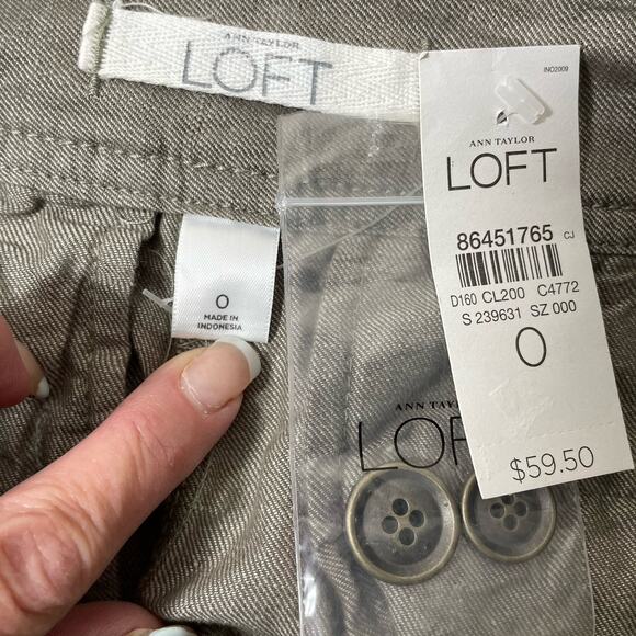 Loft Linen Blend Short Skirt Women’s Size 0 Taupe Ribbon Tie Waist Pockets NEW - Picture 5 of 8